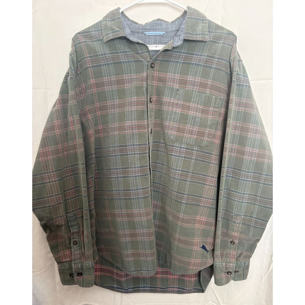 Tommy Bahama Men's Large Plaid Corduroy Long Sleeve Shirt